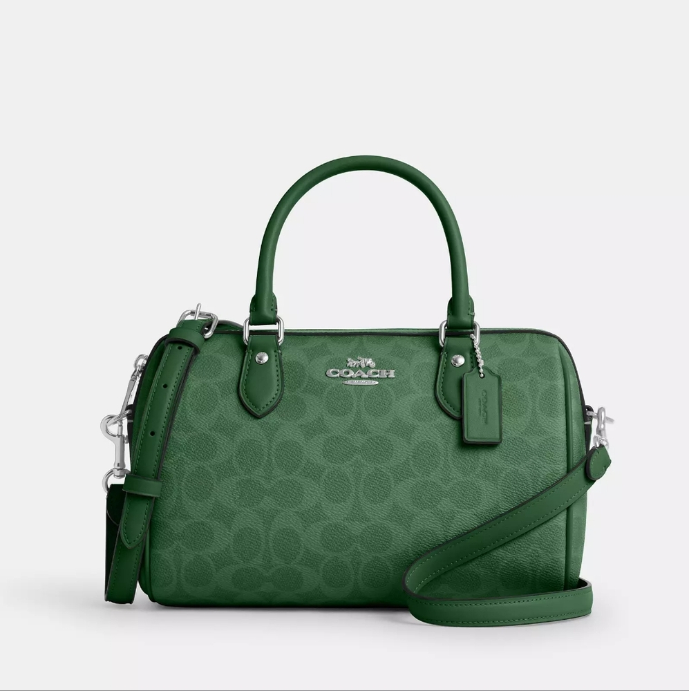 New! Rowan Satchel Bag In Signature Canvas In Silver/Bright Jade - Picture 6 of 6